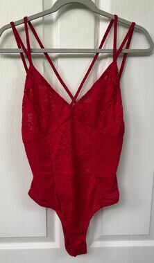 Oh yes medium red lace body suit NEW ($58 retail) open back adjustable straps
